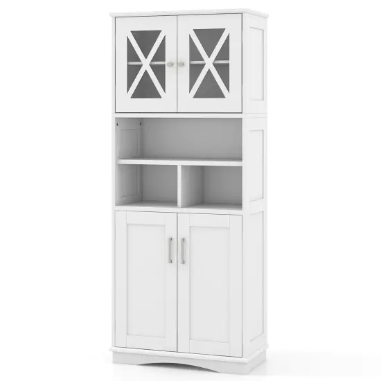 57-Inch Tall Freestanding Bathroom Storage Cabinet with 3 Adjustable Shelves and Acrylic Doors White {9}