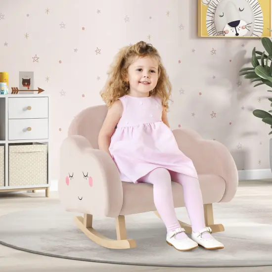 Pink Upholstered Kids Rocking Chair with Wooden Legs and Ergonomic Backrest and Armrests {3}