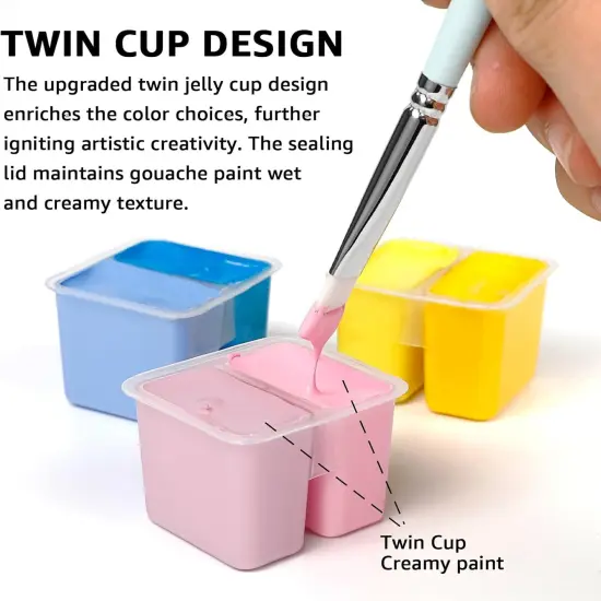 Gouache Paint Set, 48 Colors x 0.4oz, Twin Cup Jelly Design, bouns 3 Brushes & a Palette, Non-Toxic, Opaque Guache Paint for Canvas and Watercolor Paper - Perfect for Beginners, Students, Artists {4}