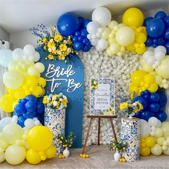 Royal Blue and Yellow Balloon Arch Kit, 129pcs Dark Blue White and Metallic Blue Gold Latex Balloons {2}