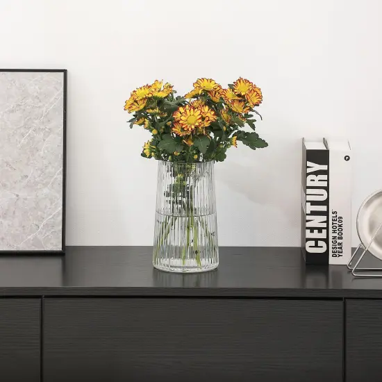 Clear Glass Vase for Flower, Glass Flower Vase, Flower Vase for Bouquet, Modern Glass Vase, Ribbed Glass Vase for Living Room, Bedroom, Dining Table, Office, Wedding, Centerpieces, 8 Inches {2}