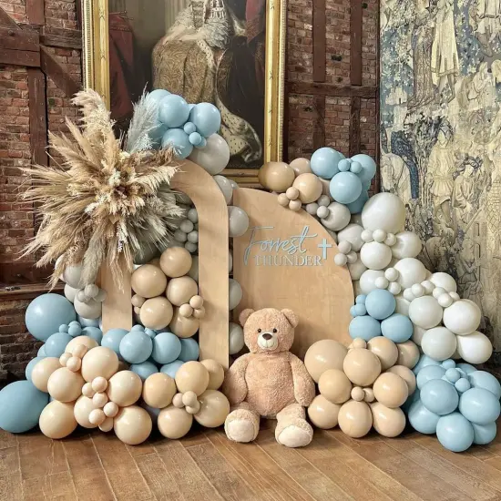 Dusty Blue Brown Balloon Garland Double Stuffed Blue Tan Balloons White Sand Grey Latex Balloons Neutral Balloon Arch Kit For Teddy Bear Baby Shower Boho Birthday Gender Reveal Party Decorations {2}