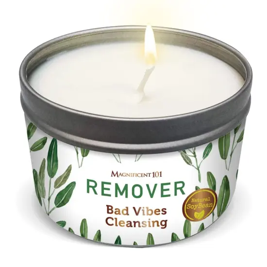 Magnificent 101 Long Lasting Remover Sage Smudge Candle | 6 oz - 35 Hour Burn | Pure Sage Scented Soy Wax Candle for House Energy Cleansing & Manifestation | Erase Negativity with Positivity Multicolor {1}