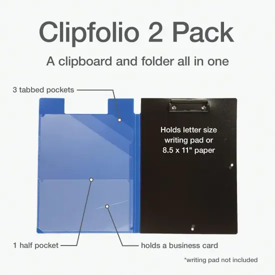 Clipboard Folio, Clipboard with Storage, 4 Pockets, Penholder, 2 Pack, 2 Color Combos (Gray/Black, Blue/Black), Great Nursing Clipboard (82177),2 Pack {2}