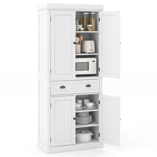Freestanding Tall Kitchen Cabinet with 3-Position Adjustable Shelves and Large Capacity Drawer White {3}