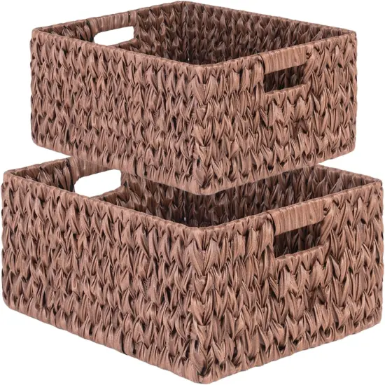 Large Spring Wicker Basket, Waterproof Wicker Storage Basket, Odorless Plastic Woven Baskets for Organizing, Rectangle Rattan Baskets with Handle {1}