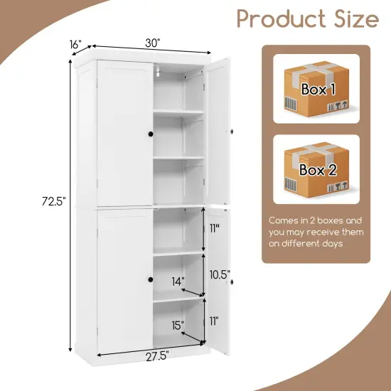 72.5 Inches Tall Buffet Cabinet with 6-Tier Shelves and 4 Doors-White {5}