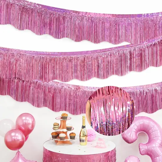 6 Pack Pink Foil Fringe Garland Birthday Party Decorations, 59Ft Metallic Tinsel Streamers Banner, Glitter Photo Booth Prop Table Skirt for Wedding Parade Float Gender Reveal Party Decor {1}