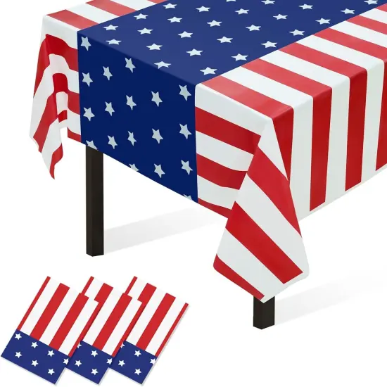 3 Pack Patriotic Tablecloth, Disposable Plastic Tablecloth 54" x 108" Patriotic Decorations {5}