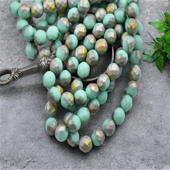 *20* 8mm Matte Turquoise Metallic AB Fire Polished Round Beads {4}