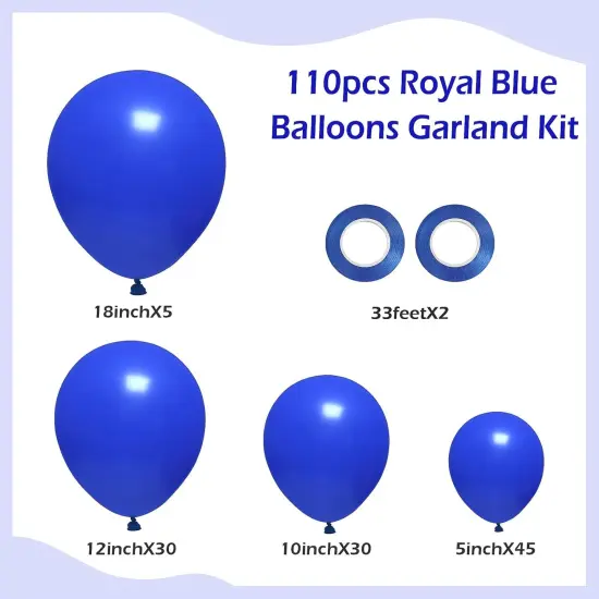 110pcs Royal Blue Balloon Garland Arch Kit, 18 12 10 5 inch Royal Blue Latex Balloons Different Sizes Pack for Birthday Graduation Baby Shower Baseball Nautical Wedding Party Decorations {2}