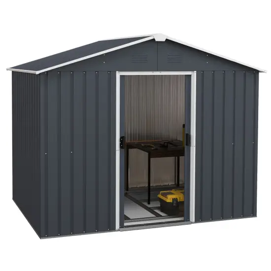 Grey Steel Outside Storage Shed with Lock Air Window and Two Sliding Doors {3}
