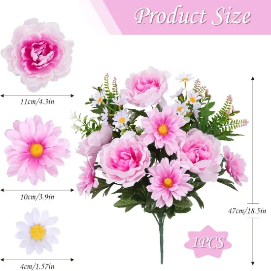 14 Stems Artificial Flowers Bouquet Mixed Bush Faux Peony Flowers Pink Fake Silk Flowers for Cemetery Home Wedding Table Centerpieces Spring Arrangements Decor (18.5") {2}
