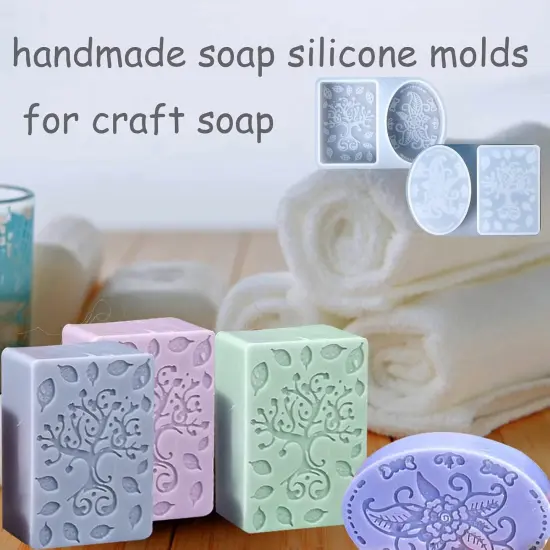 Soap Silicone Mold, 2 Pack Embossing Flower Handmade Soap Mold, Rectangle & Oval Silicone Soap Molds {4}