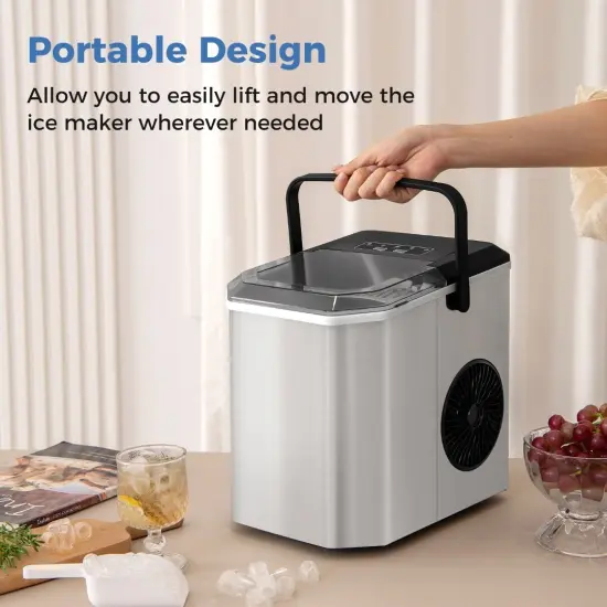 Portable Countertop Ice Maker with Self-Cleaning Function and One-Button Control Panel Silver {6}