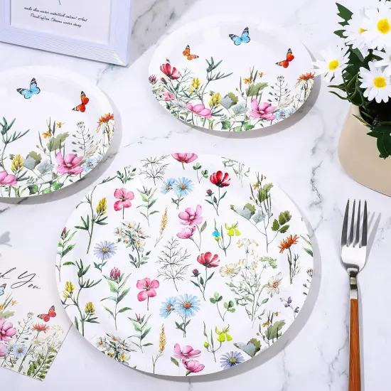 40Pcs Wildflower Paper Plates Floral Party Decoration 7 In & 9 Inch Disposable Dinner Dessert Plates for summer occasions {3}