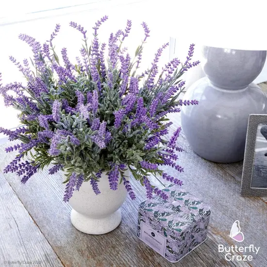 Artificial Lavender 4-Piece Bundle &ndash; Lifelike Faux Silk Plants for Crafting or Home Decor &ndash; Great for Pairing With Other Fake/Dried Flowers like Purple Roses to Create Wedding Bouquets {7}