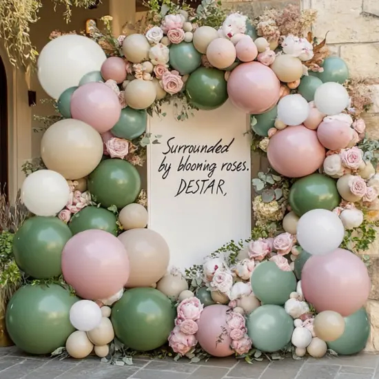 Dusty Pink Green Balloon Garland - Double Stuffed Sage Green Pink White Sand Balloon Garland Dusty Rose Cream Latex Arch Kit {1}