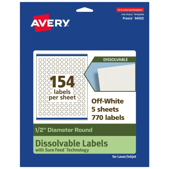 Avery Dissolvable Labels, 0.5" Diameter Round {7}