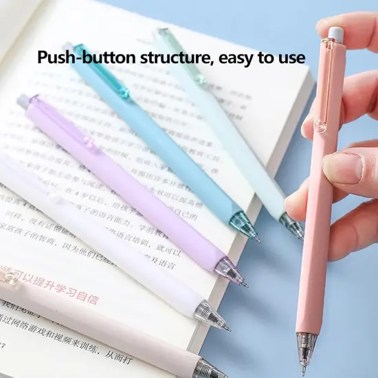 Retractable Gel Pens, 6 Pastel Exterior Colors, 0.5mm Fine Point, Quick Drying, Writing Drawing, Black ink gel pens, Box of 6 Pens (6) {4}