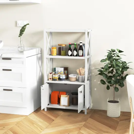 Tall Freestanding Floor Bathroom Storage Cabinet with 2-Tier Open Shelves and Magnetic Doors White {3}