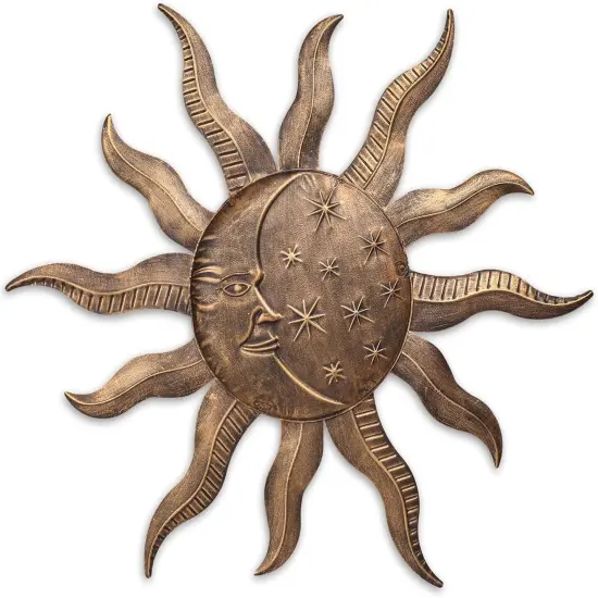 Summer Sun Metal Wall Outdoor Decor Moon Wall Decoration Metal Wall Sculpture Hanging Garden Wall Sculpture for Indoor Outdoor Patio Fence Decor Gold {1}