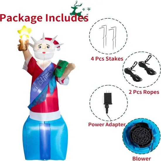 Christmas Inflatable Santa Claus 7.28FT,Statue of Liberty Inflatable,Blow Up Statue of Liberty,Christmas Blow Up Yard Decorations Outdoor Indoor,LED Patriotic Santa Claus Decor,USA Blow Up Inflatable {3}
