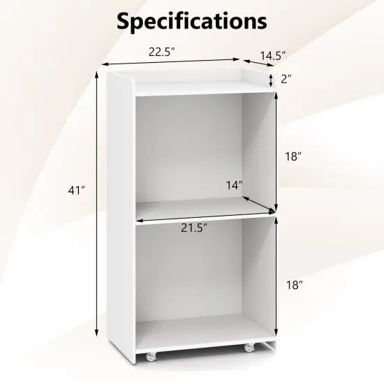 Lectern Rolling Podium Stand with 2 Storage Shelves and 4 Universal Wheels White {5}