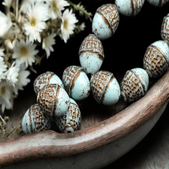 *8* 10x12mm Dark Bronze Washed Blue Turquoise Acorn Oval Beads {2}