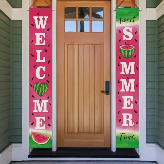 Welcome Summer Watermelon Porch Banner Sign, Sweet Summer Time Front Door Decorative Hanging Banner Flag, Seasonal Decoration Home Outdoor Yard Decor {5}