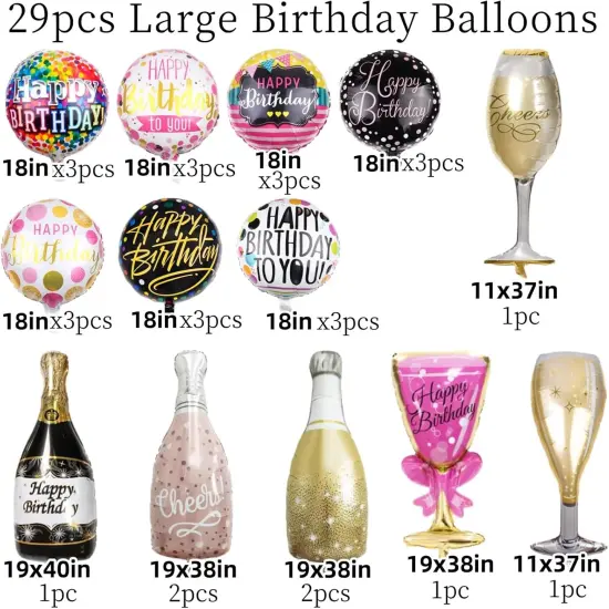 Happy Birthday Party Balloons Foil &ndash; 38in 18in Large Mylar Helium Round Champagne Bottle and Champagne Glass Shaped Foil Birthday Balloons {3}