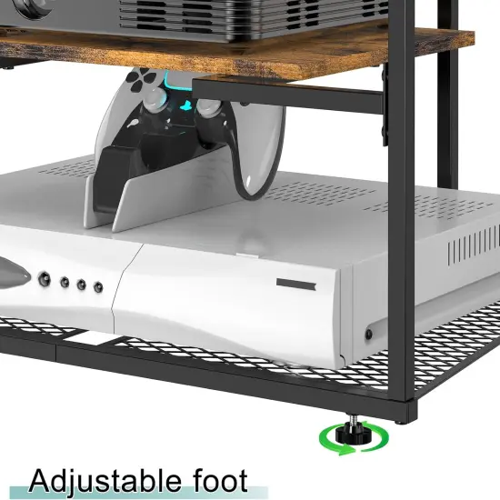 4-Tier Brown AV Media Stand with Charging Station - Corner Stereo Cabinet for Record Players, Game Consoles, TVs (24.4"W/62cm x 27.6"H/70cm) {3}