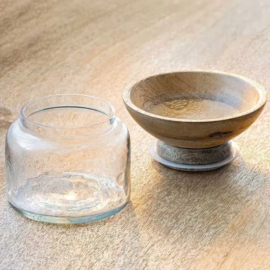 Twain Glass Jar with Wooden Bowl (Small) {3}