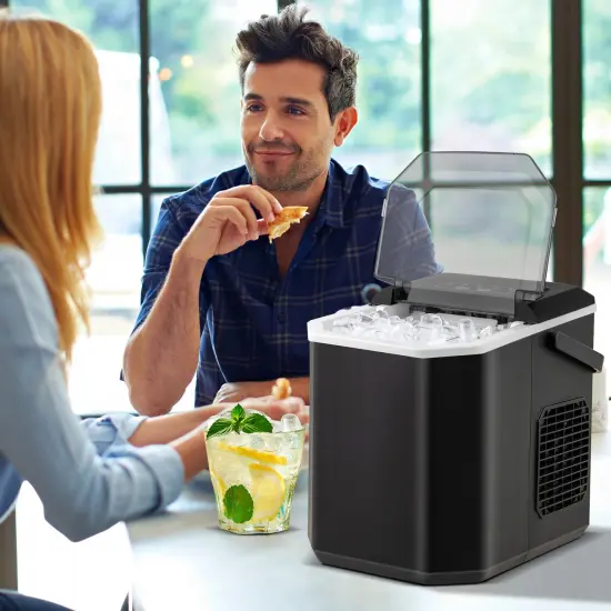 Portable Countertop Ice Maker with Self-Cleaning Function and One-Button Control Panel Black {2}