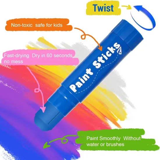 Paint Sticks, 12 Colors Solid Tempera Paint Sticks for Kids, Quick Drying Washable Paint {3}