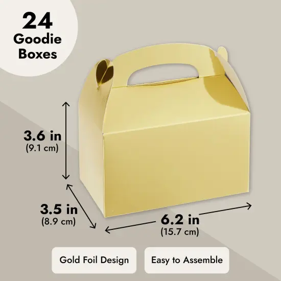 24-Pack Treat Boxes - Candy Gable Boxes for Party Favors, Birthday, Wedding, Baby Shower (Gold, 6.2x3.5x3.6 In) {3}