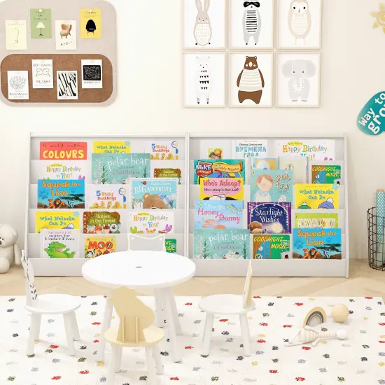 5-Tier Wooden Kids Multi-Purpose Bookshelf with Deep Compartments Suitable for Any Room White {3}