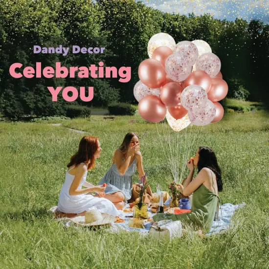 60 PACK Dandy Decor Rose Gold Balloons + Confetti Balloons w/Ribbon | Rosegold Balloons for Parties | Bridal & Baby Shower Balloon Decorations | Latex Party Balloons | Graduation, Engagement, Wedding {3}