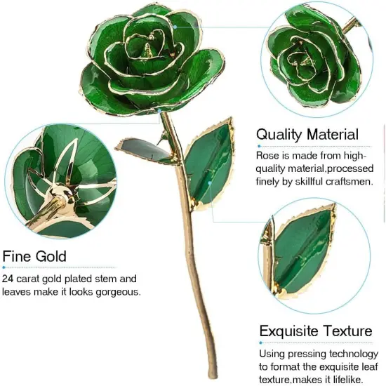 24K Green Rose for Her, Dipped Gold Rose Love Real Golden Plated Preserved Eternal Flower with Rose Stand Present for Wife/Mom/Grandma (Green) {4}