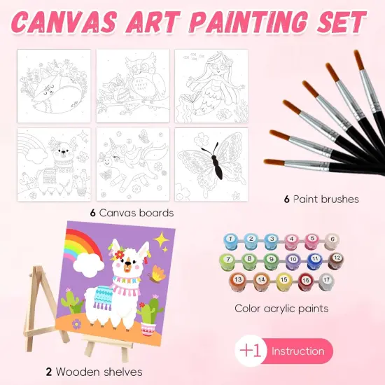 Kids Paint by Number Kits Including 6 Pre-Drawn Canvas for Painting, 6 Brushes 17 Paints and 2 Easels, Perfect Art Painting Kit for Kids, Arts and Crafts Painting for Kids Ages 8-12 {2}