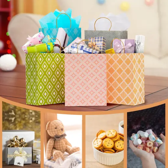 12 Pack 13" Large Kraft Paper Gift Bags Assortment with Tissue Paper & Handles {3}
