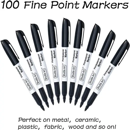 Permanent Markers, 100 Pack Black Permanent Marker set,Fine Point, Works on Plastic,Wood,Stone,Metal and Glass for Doodling, Marking {2}