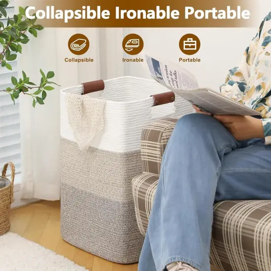 Laundry Hamper 96L Extra Large Laundry Basket, Woven Blanket Basket, Cotton Woven Storage Hamper with Handles for Living Room, Large Baskets for Pillows, Blankets, Clothes-Gradient Yellow {4}