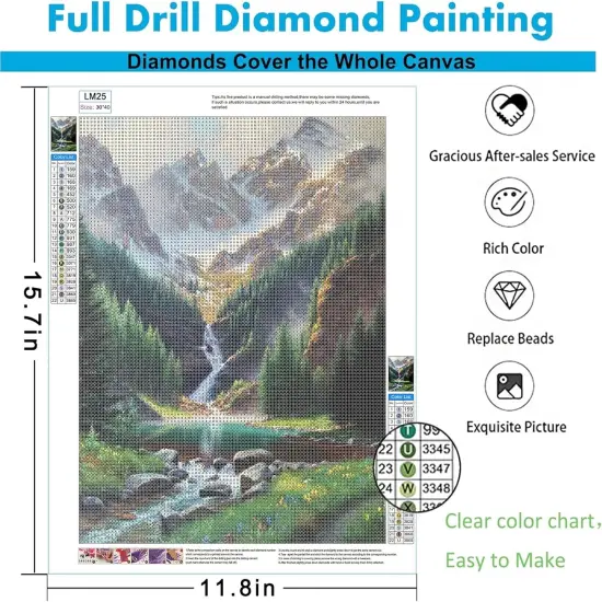 Diamond Painting Kits,Waterfall Diamond Art for Adults,Mountain 5d Diamond Painting Kits for Adults,Scenery Diamond Art Kits with Diamond Painting Accessories for Home Wall Decor 12 x 16inch {3}