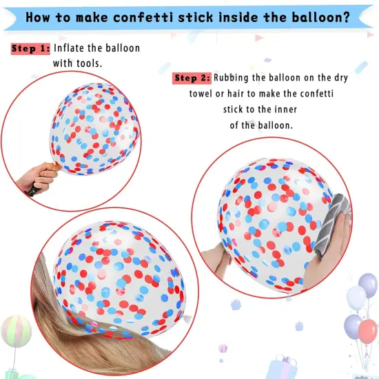 Red and Blue Latex Balloons, 30 Pcs 12 Inch White and Red Blue Confetti Balloons with Ribbons for 4th of July Independence Day Birthday Baby Shower American Party Graduation Decoration {4}