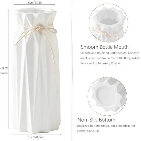 Ceramic Flower Vase Modern Home Decor Vases for Centerpieces White Minimalist Farmhouse Vase 9.5" H x 3.9" W Cute Decorative Vases Flowers Tulip Pampas Grass Vase for Table Bathroom Shelf {2}