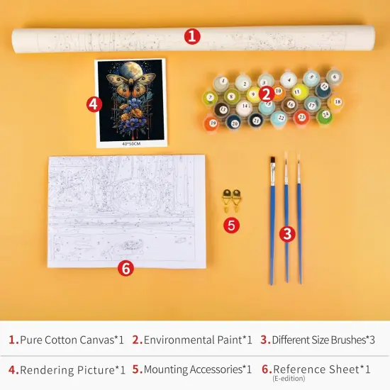 DIY Paint by Numbers Butterfly with Moon Stars Paint by Number for Adults Beginner with Paintbrushes Floral Moon Painting by Numbers Kits on Canvas Art Crafts, 16"x20"(Frameless) {3}