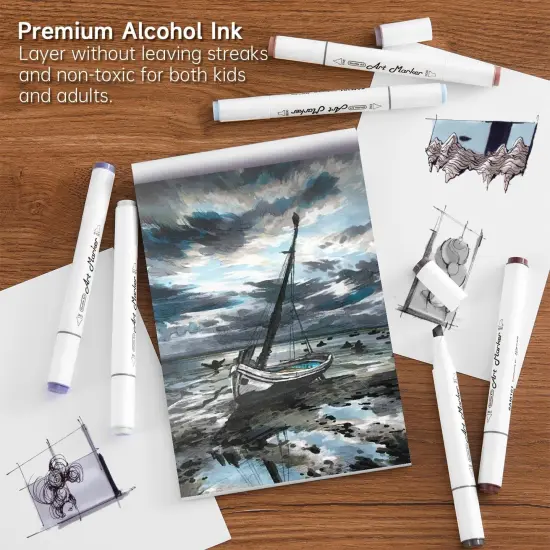 15 Colors Grey Tones Dual Tip Art Marker, Alcohol Based Marker Pens Double Ended with Fine and Chisel Point Tips {4}