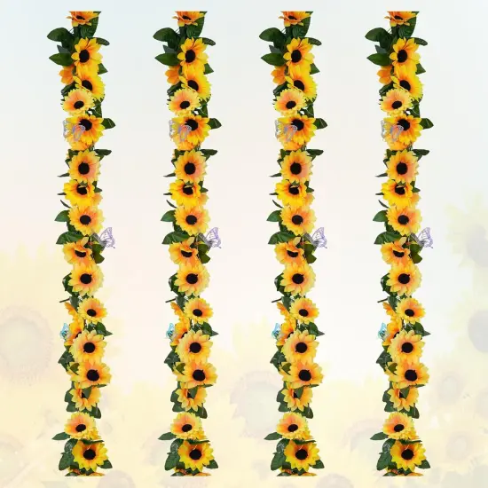 4 Pack Artificial Sunflower Vines 7.5ft Sunflower Summer Garland Table Decor Silk Sunflowers with Green Leaves Fake Sunflowers {1}