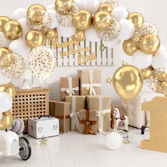 White and Gold Balloons Set, 50 pcs 12 inch Metallic Gold White Gold Confetti Latex Balloons {4}